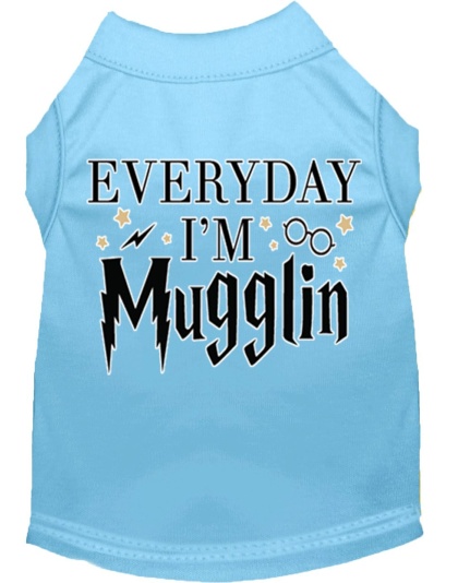 Everyday I'm Mugglin Screen Print Dog Shirt Baby Blue Lg