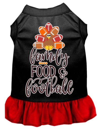 Family, Food, and Football Screen Print Dog Dress Black with Red Lg