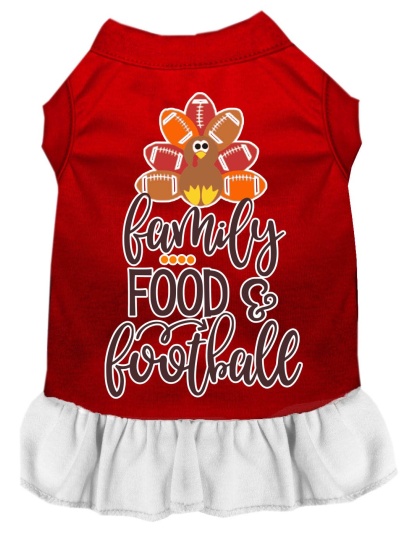 Family, Food, and Football Screen Print Dog Dress Red with White Lg