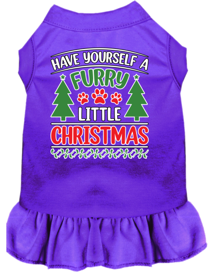 Furry Little Christmas Screen Print Dog Dress Purple Size XS