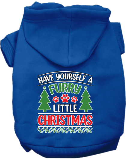 Furry Little Christmas Screen Print Dog Hoodie Blue Size XS