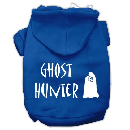 Ghost Hunter Screen Print Pet Hoodies Blue with Cream Lettering Lg