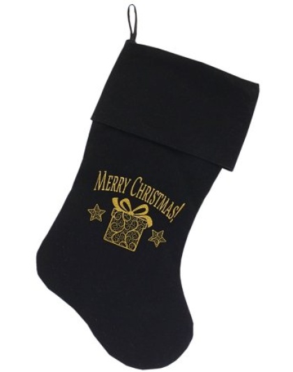 Golden Christmas Present Screen Print 18 inch Velvet Christmas Stocking Black