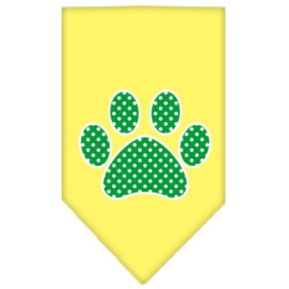 Green Swiss Dot Paw Screen Print Bandana Yellow Large