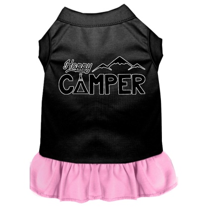 Happy Camper Screen Print Dog Dress Black with Light Pink Lg