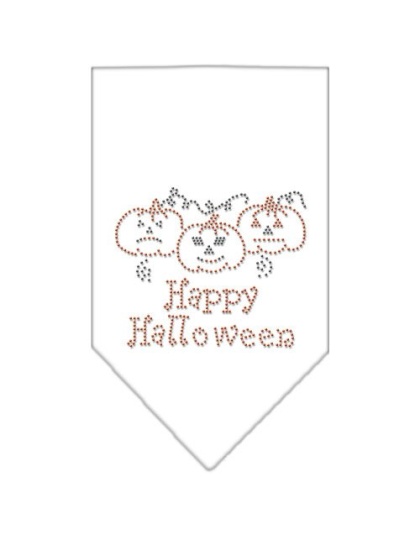 Happy Halloween Rhinestone Bandana White Large