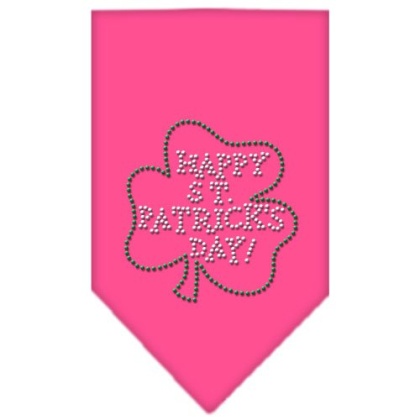 Happy St Patrick's Day Rhinestone Bandana Bright Pink Large