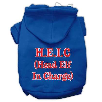 Head Elf In Charge Screen Print Pet Hoodies Blue Size Lg