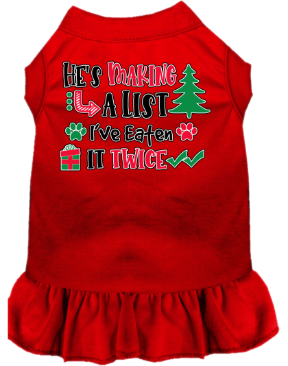 He's Making a List... Screen Print Dog Dress Red Size XS