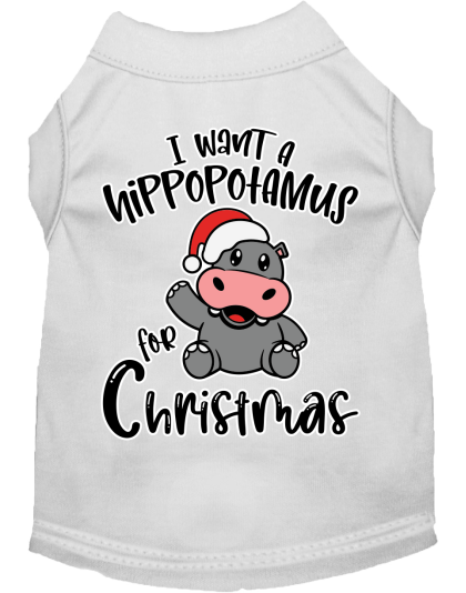 Hippo for Christmas Screen Print Dog Shirt White Size XS