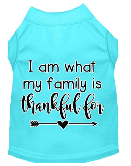 I Am What My Family is Thankful For Screen Print Dog Shirt Aqua Lg