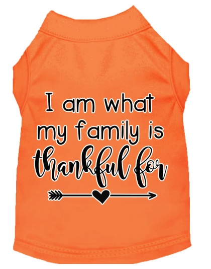 I Am What My Family is Thankful For Screen Print Dog Shirt Orange Lg