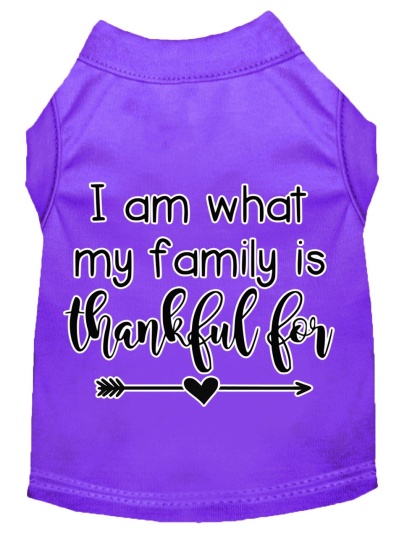 I Am What My Family is Thankful For Screen Print Dog Shirt Purple Lg