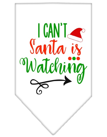 I Can't, Santa is Watching Screen Print Bandana White Large