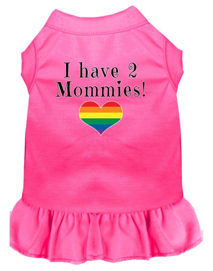I Have 2 Mommies Screen Print Dog Dress Bright Pink 4X