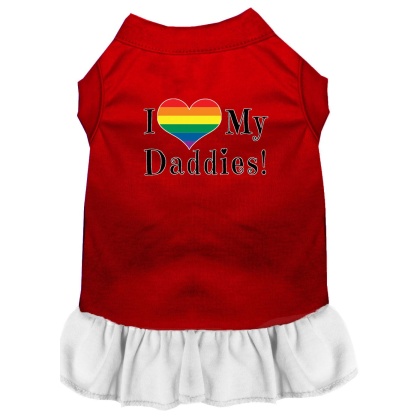 I Heart my Daddies Screen Print Dog Dress Red with White Lg
