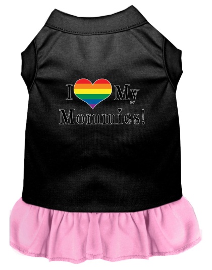 I Heart my Mommies Screen Print Dog Dress Black with Light Pink Lg