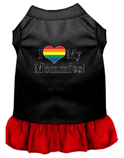 I Heart my Mommies Screen Print Dog Dress Black with Red Lg
