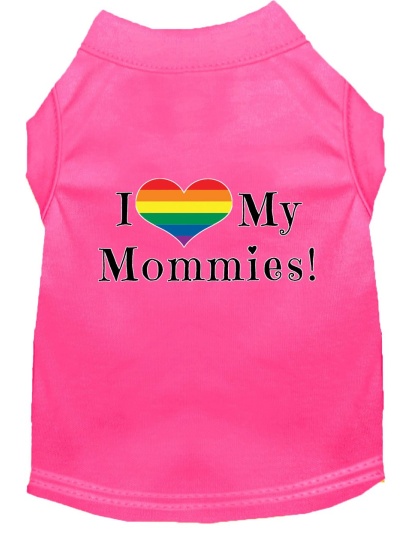 I Heart my Mommies Screen Print Dog Shirt Bright Pink Lg