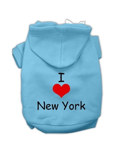 I Love New York Screen Print Pet Hoodies Baby Blue Size Lg