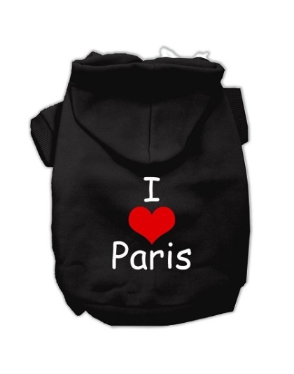 I Love Paris Screen Print Pet Hoodies Black Size Lg