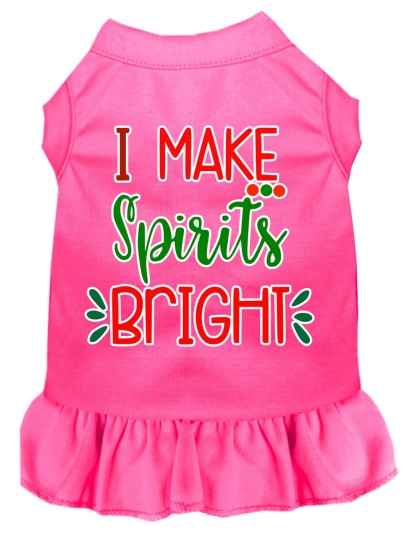 I Make Spirits Bright Screen Print Dog Dress Bright Pink 4X