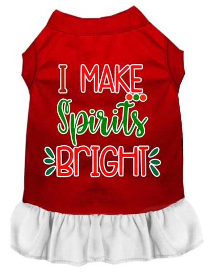 I Make Spirits Bright Screen Print Dog Dress Red with White Lg