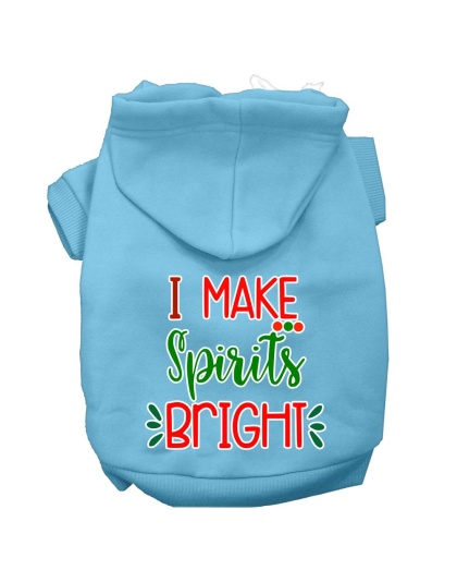 I Make Spirits Bright Screen Print Dog Hoodie Baby Blue L