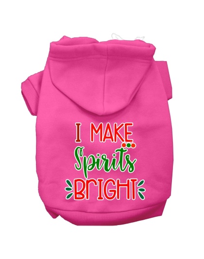 I Make Spirits Bright Screen Print Dog Hoodie Bright Pink L
