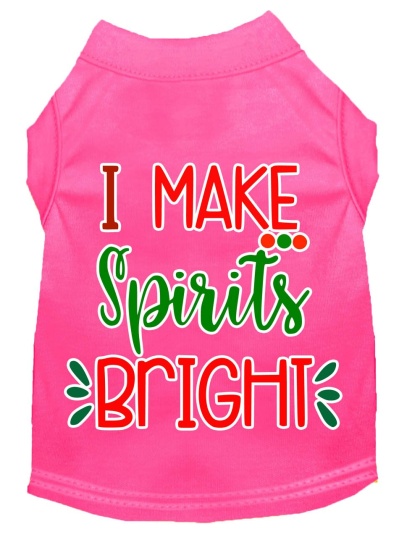 I Make Spirits Bright Screen Print Dog Shirt Bright Pink Lg