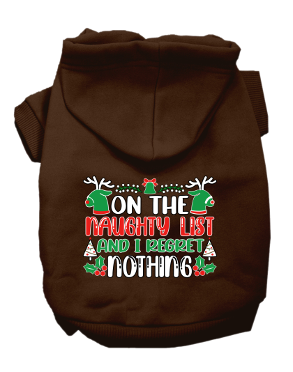 I Regret Nothing Screen Print Dog Hoodie Brown Size XS