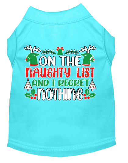 I Regret Nothing Screen Print Dog Shirt Aqua Size XS