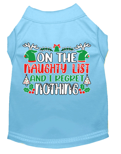 I Regret Nothing Screen Print Dog Shirt Baby Blue Size XS