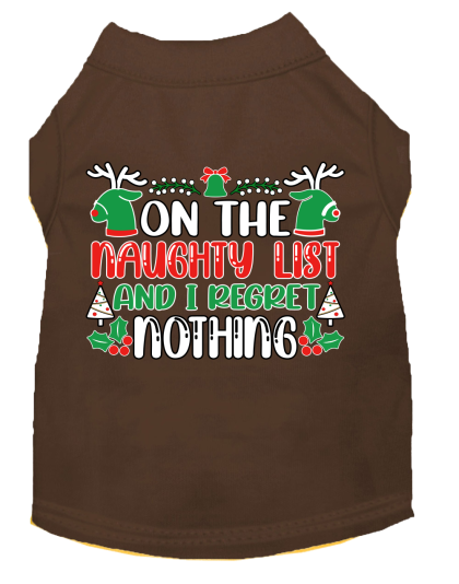 I Regret Nothing Screen Print Dog Shirt Brown Size XS