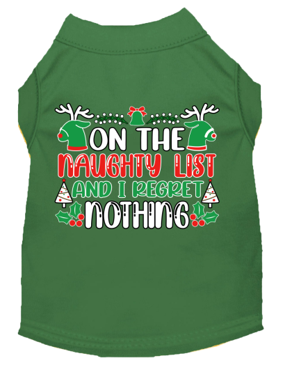 I Regret Nothing Screen Print Dog Shirt Green Size XS