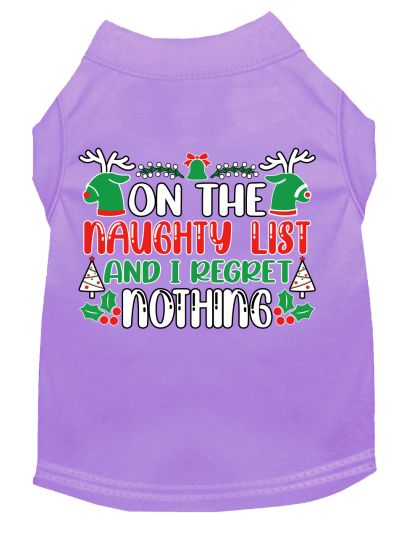 I Regret Nothing Screen Print Dog Shirt Lavender Size XS