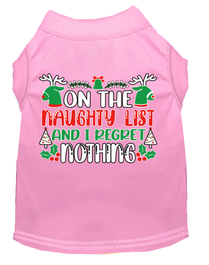 I Regret Nothing Screen Print Dog Shirt Light Pink Size XS