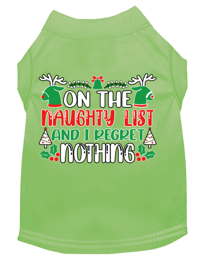 I Regret Nothing Screen Print Dog Shirt Lime Green Size XS