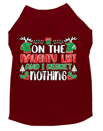 I Regret Nothing Screen Print Dog Shirt Maroon Size XS