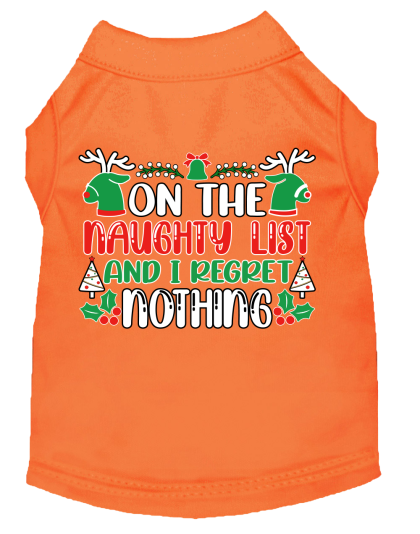 I Regret Nothing Screen Print Dog Shirt Orange Size XS