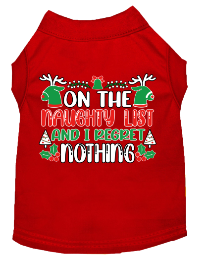 I Regret Nothing Screen Print Dog Shirt Red Size XS