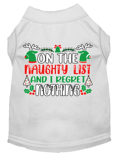 I Regret Nothing Screen Print Dog Shirt White Size XS