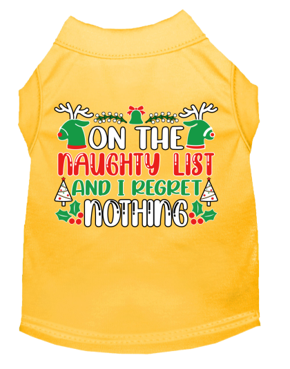 I Regret Nothing Screen Print Dog Shirt Yellow Size XS