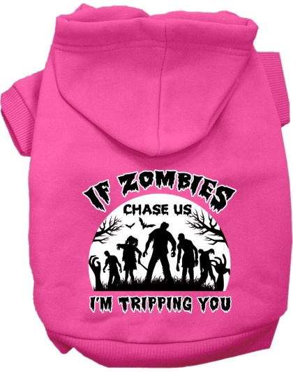 If Zombies Chase Us Screen Print Dog Hoodie Bright Pink Size XS