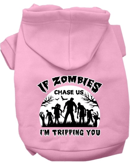 If Zombies Chase Us Screen Print Dog Hoodie Light Pink Size XS