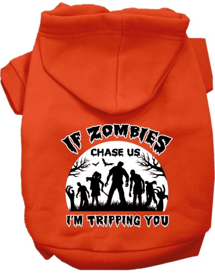 If Zombies Chase Us Screen Print Dog Hoodie Orange Size XS