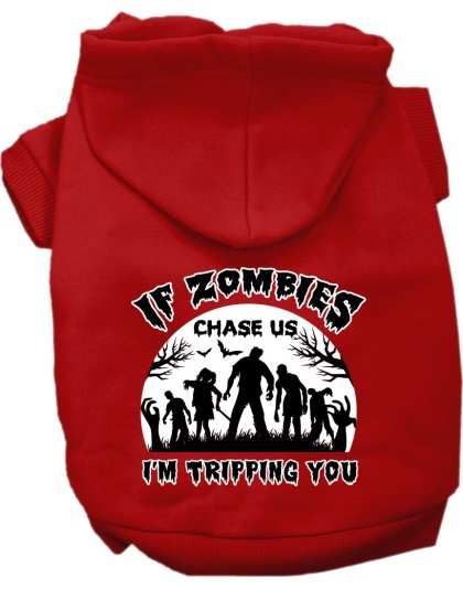 If Zombies Chase Us Screen Print Dog Hoodie Red Size XS