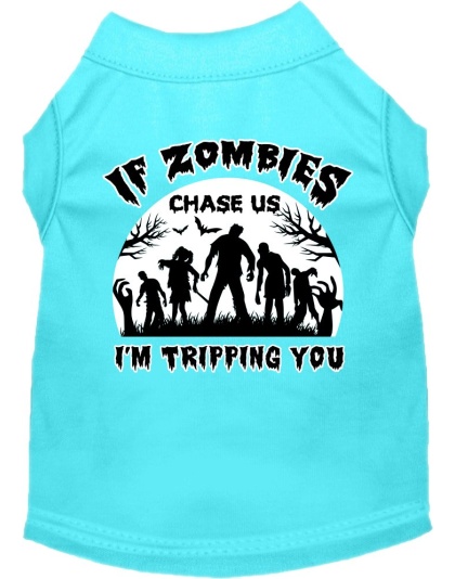 If Zombies Chase Us Screen Print Dog Shirt Aqua Size XS