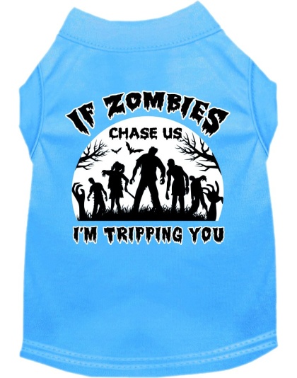 If Zombies Chase Us Screen Print Dog Shirt Bermuda Blue Size XS
