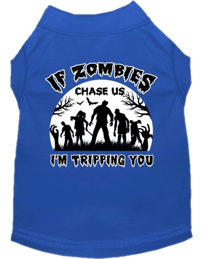 If Zombies Chase Us Screen Print Dog Shirt Blue Size XS